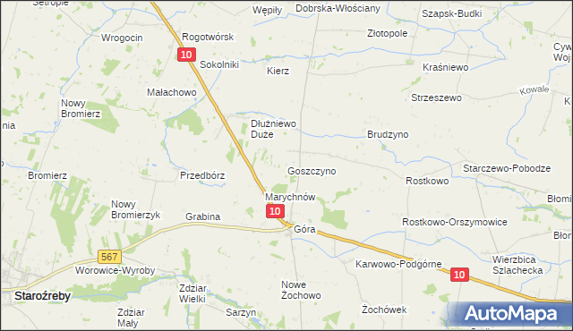 mapa Goszczyno gmina Staroźreby, Goszczyno gmina Staroźreby na mapie Targeo
