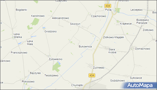 mapa Bukownica gmina Krobia, Bukownica gmina Krobia na mapie Targeo