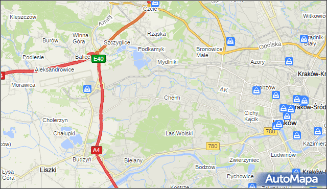mapa Chełm gmina Kraków, Chełm gmina Kraków na mapie Targeo