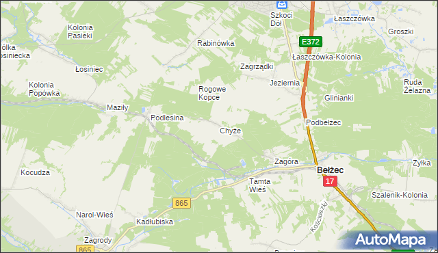 mapa Chyże gmina Bełżec, Chyże gmina Bełżec na mapie Targeo