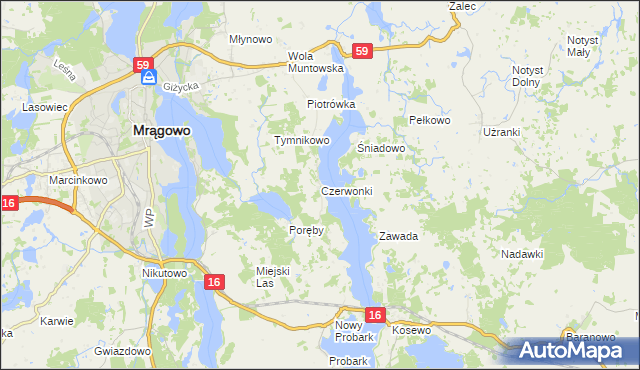 mapa Czerwonki gmina Mrągowo, Czerwonki gmina Mrągowo na mapie Targeo