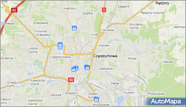 mapa Częstochowy, Częstochowa na mapie Targeo