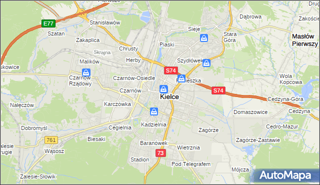 mapa Kielc, Kielce na mapie Targeo