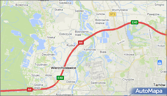 mapa Komorów gmina Wierzchosławice, Komorów gmina Wierzchosławice na mapie Targeo
