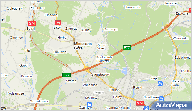 mapa Kostomłoty Pierwsze, Kostomłoty Pierwsze na mapie Targeo