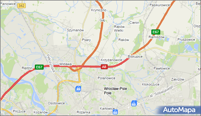 mapa Krzyżanowice gmina Wisznia Mała, Krzyżanowice gmina Wisznia Mała na mapie Targeo