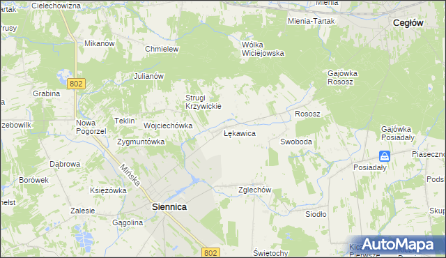 mapa Łękawica gmina Siennica, Łękawica gmina Siennica na mapie Targeo