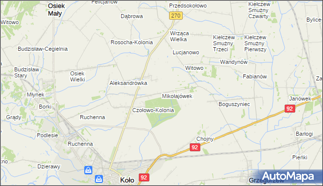 mapa Mikołajówek gmina Koło, Mikołajówek gmina Koło na mapie Targeo