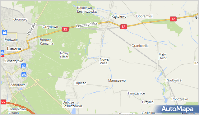 mapa Nowa Wieś gmina Rydzyna, Nowa Wieś gmina Rydzyna na mapie Targeo