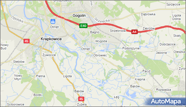 mapa Obrowiec gmina Gogolin, Obrowiec gmina Gogolin na mapie Targeo