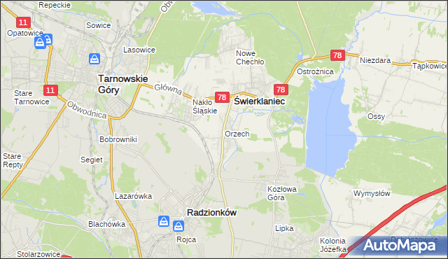 mapa Orzech, Orzech na mapie Targeo
