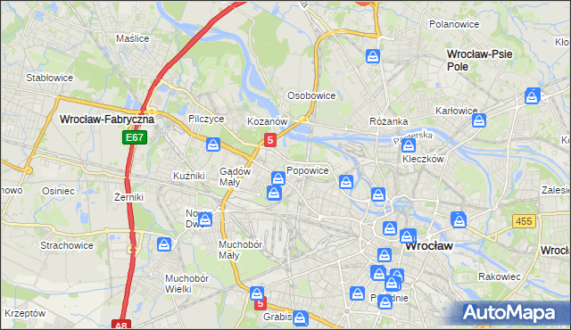 mapa Popowice gmina Wrocław, Popowice gmina Wrocław na mapie Targeo
