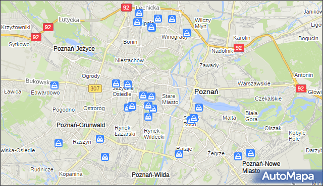 mapa Stare Miasto gmina Poznań, Stare Miasto gmina Poznań na mapie Targeo