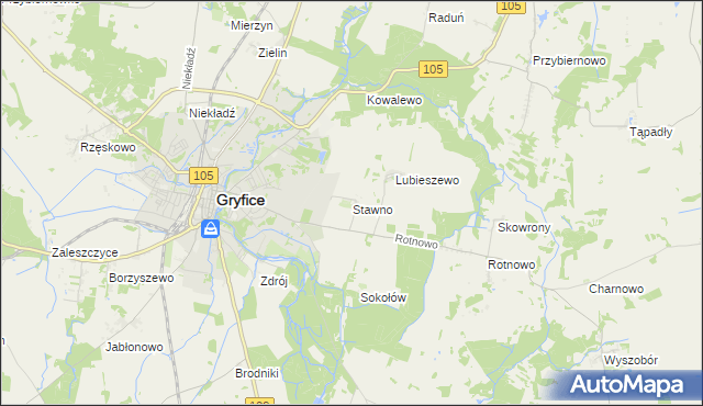 mapa Stawno gmina Gryfice, Stawno gmina Gryfice na mapie Targeo