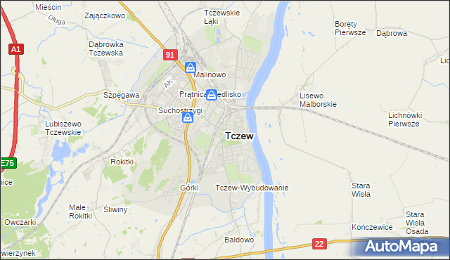 mapa Tczew, Tczew na mapie Targeo