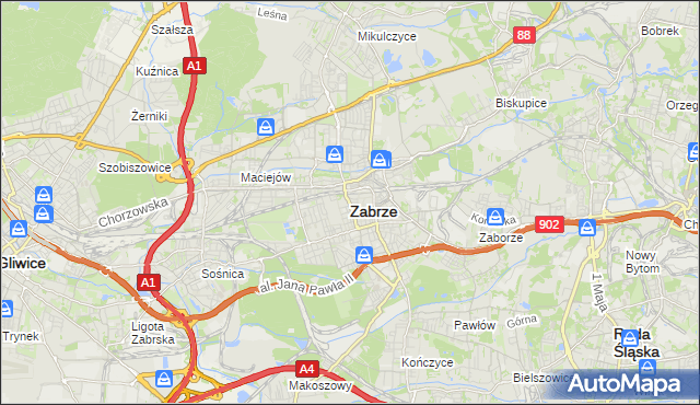 mapa Zabrza, Zabrze na mapie Targeo