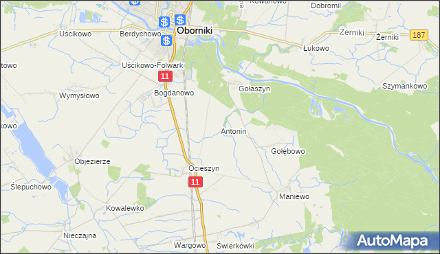 mapa Antonin gmina Oborniki, Antonin gmina Oborniki na mapie Targeo