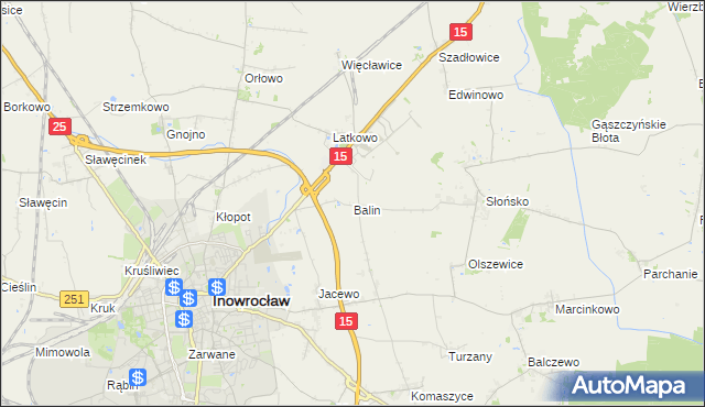 mapa Balin gmina Inowrocław, Balin gmina Inowrocław na mapie Targeo