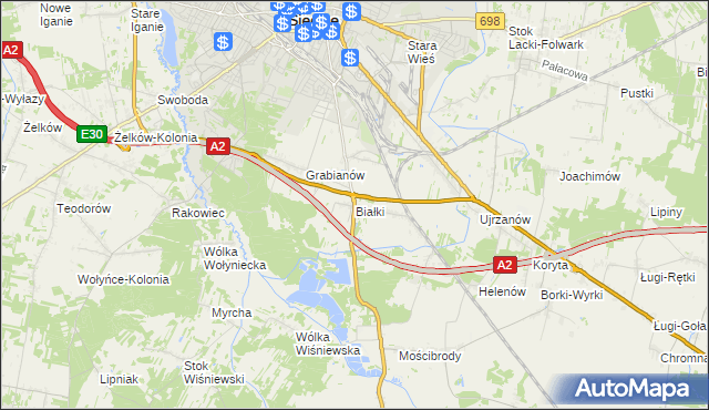 mapa Białki gmina Siedlce, Białki gmina Siedlce na mapie Targeo