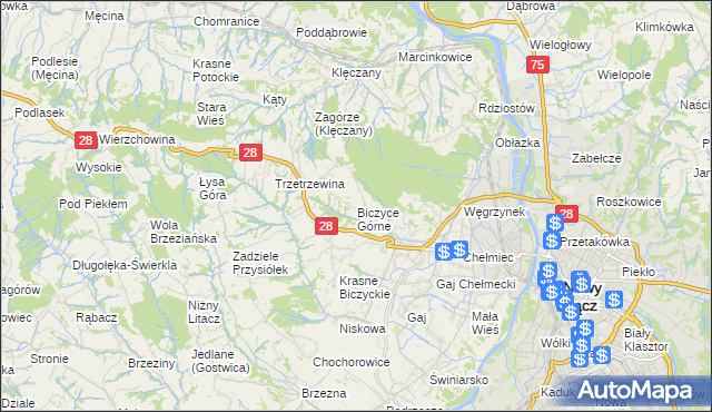 mapa Biczyce Górne, Biczyce Górne na mapie Targeo