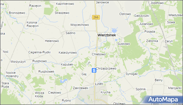 mapa Chlebowo gmina Wierzbinek, Chlebowo gmina Wierzbinek na mapie Targeo