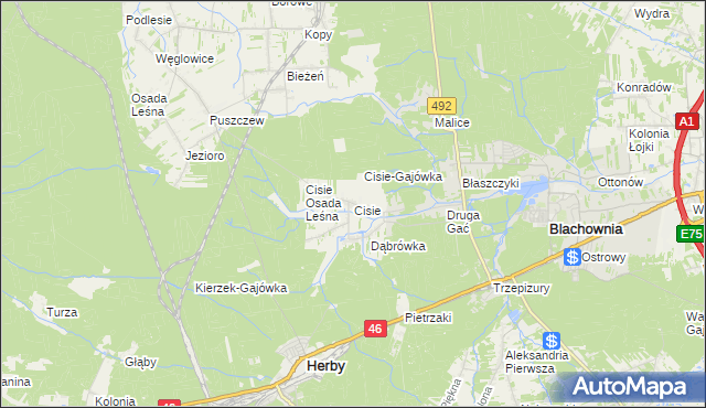 mapa Cisie gmina Blachownia, Cisie gmina Blachownia na mapie Targeo