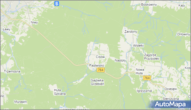 mapa Cisów gmina Daleszyce, Cisów gmina Daleszyce na mapie Targeo