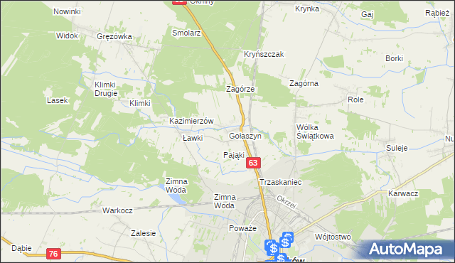 mapa Gołaszyn gmina Łuków, Gołaszyn gmina Łuków na mapie Targeo
