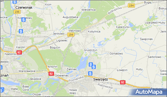 mapa Gruszczyn gmina Swarzędz, Gruszczyn gmina Swarzędz na mapie Targeo