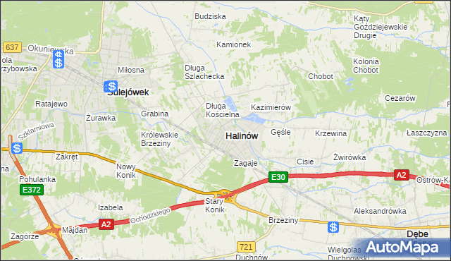 mapa Halinów powiat miński, Halinów powiat miński na mapie Targeo