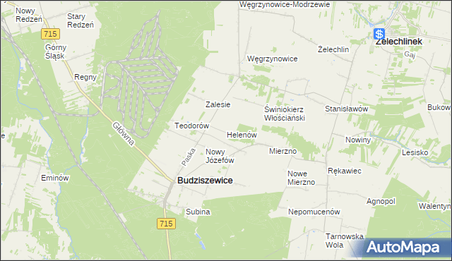 mapa Helenów gmina Budziszewice, Helenów gmina Budziszewice na mapie Targeo