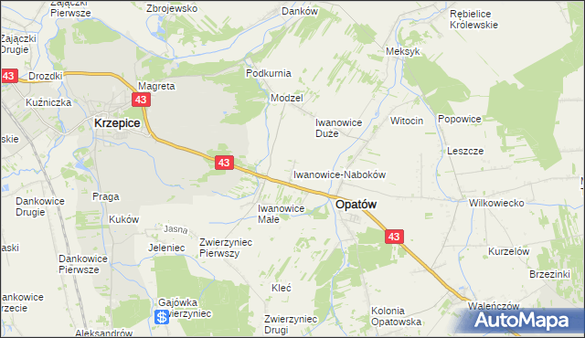 mapa Iwanowice-Naboków, Iwanowice-Naboków na mapie Targeo