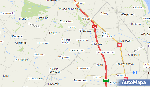 mapa Janowo gmina Waganiec, Janowo gmina Waganiec na mapie Targeo