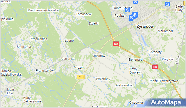 mapa Józefów gmina Wiskitki, Józefów gmina Wiskitki na mapie Targeo