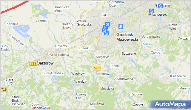 mapa Kałęczyn gmina Grodzisk Mazowiecki, Kałęczyn gmina Grodzisk Mazowiecki na mapie Targeo