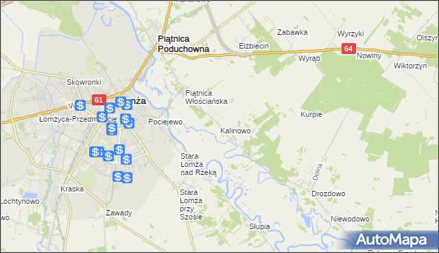 mapa Kalinowo gmina Piątnica, Kalinowo gmina Piątnica na mapie Targeo