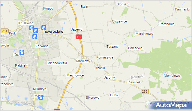 mapa Komaszyce gmina Inowrocław, Komaszyce gmina Inowrocław na mapie Targeo