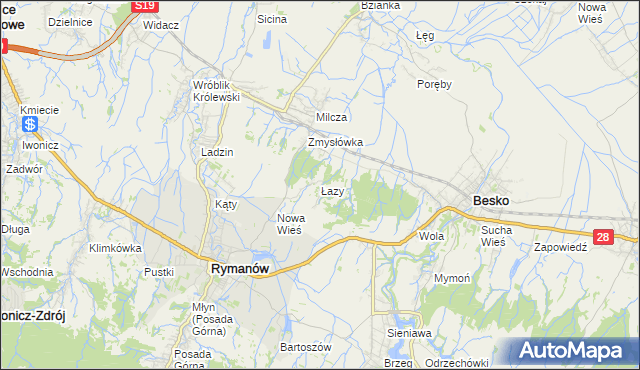 mapa Łazy gmina Rymanów, Łazy gmina Rymanów na mapie Targeo