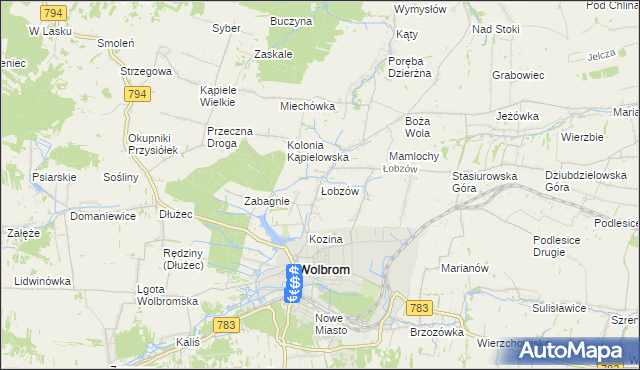 mapa Łobzów gmina Wolbrom, Łobzów gmina Wolbrom na mapie Targeo