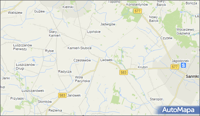 mapa Lwówek gmina Sanniki, Lwówek gmina Sanniki na mapie Targeo
