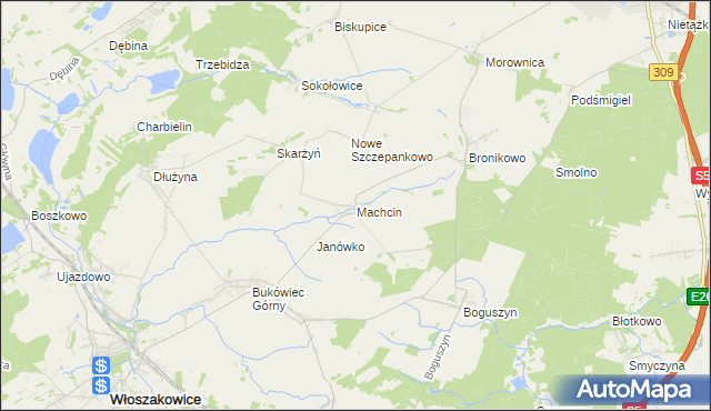 mapa Machcin gmina Śmigiel, Machcin gmina Śmigiel na mapie Targeo