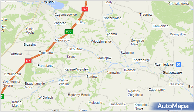 mapa Maciejów gmina Słaboszów, Maciejów gmina Słaboszów na mapie Targeo