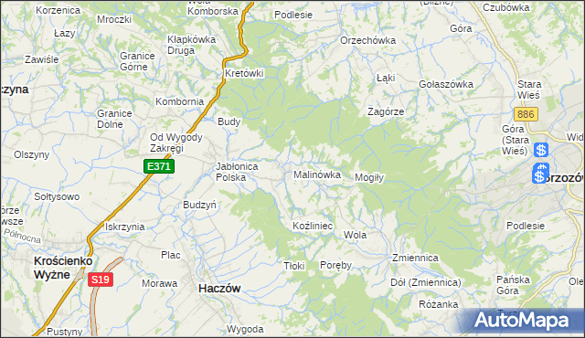 mapa Malinówka gmina Haczów, Malinówka gmina Haczów na mapie Targeo