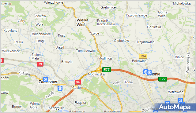 mapa Modlnica, Modlnica na mapie Targeo