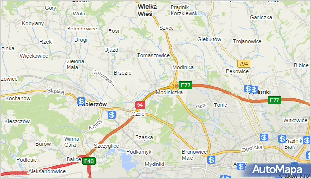 mapa Modlniczka, Modlniczka na mapie Targeo