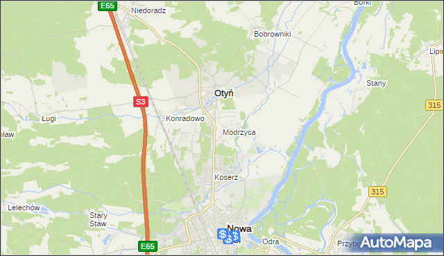 mapa Modrzyca, Modrzyca na mapie Targeo