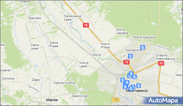 mapa Mokra gmina Skierniewice, Mokra gmina Skierniewice na mapie Targeo