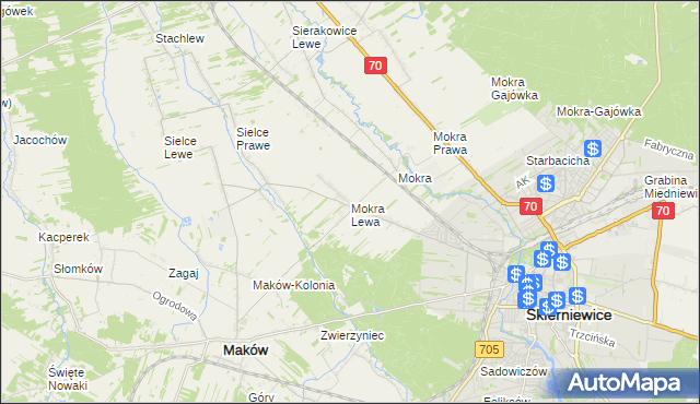 mapa Mokra Lewa, Mokra Lewa na mapie Targeo