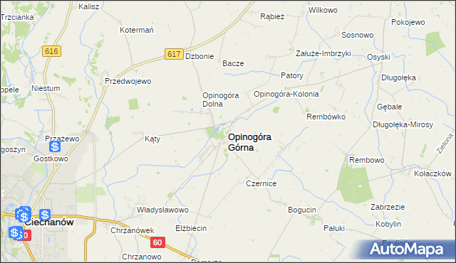mapa Opinogóra Górna, Opinogóra Górna na mapie Targeo
