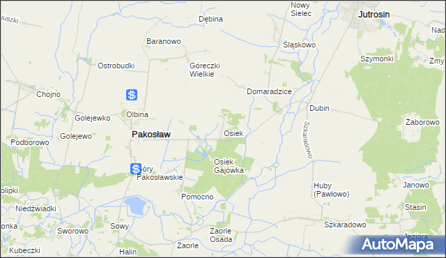 mapa Osiek gmina Pakosław, Osiek gmina Pakosław na mapie Targeo